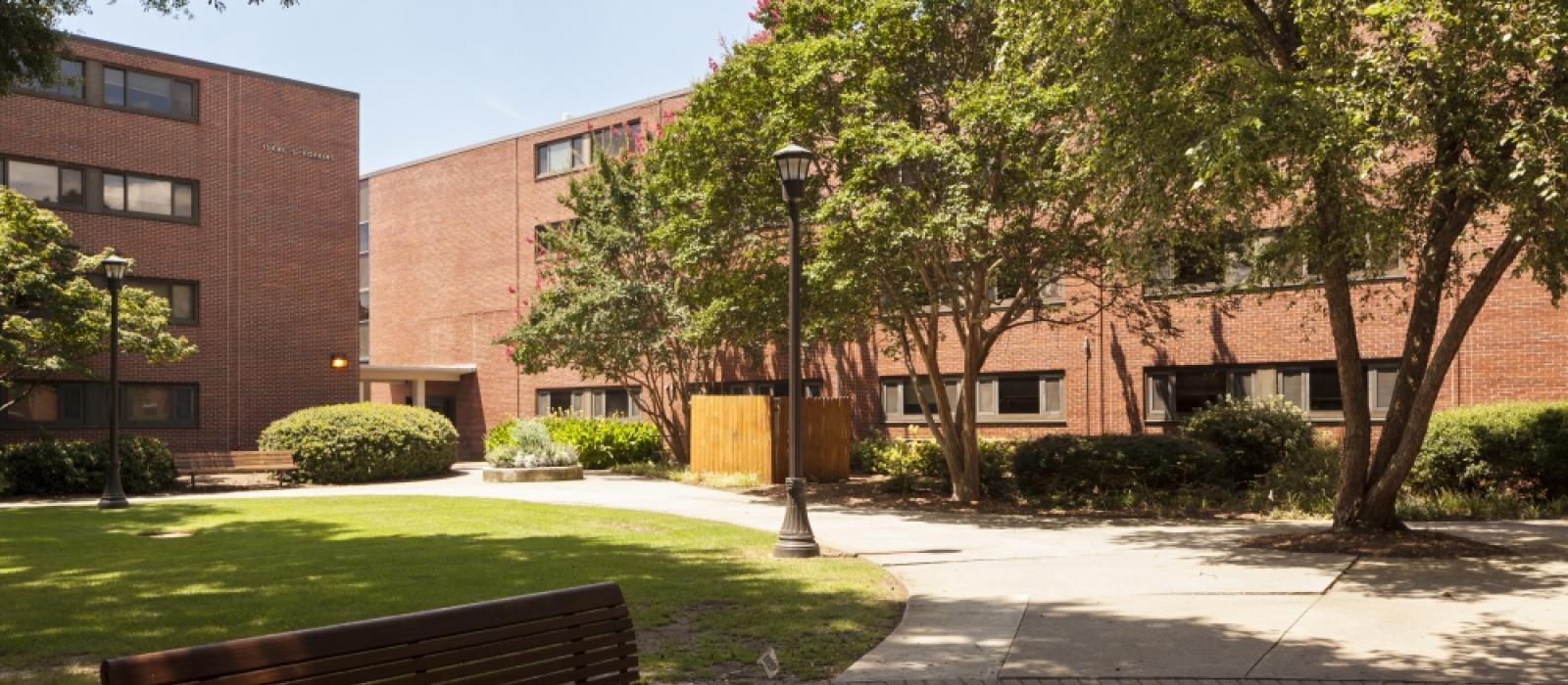 Hopkings field quad. Green area between the buildings.